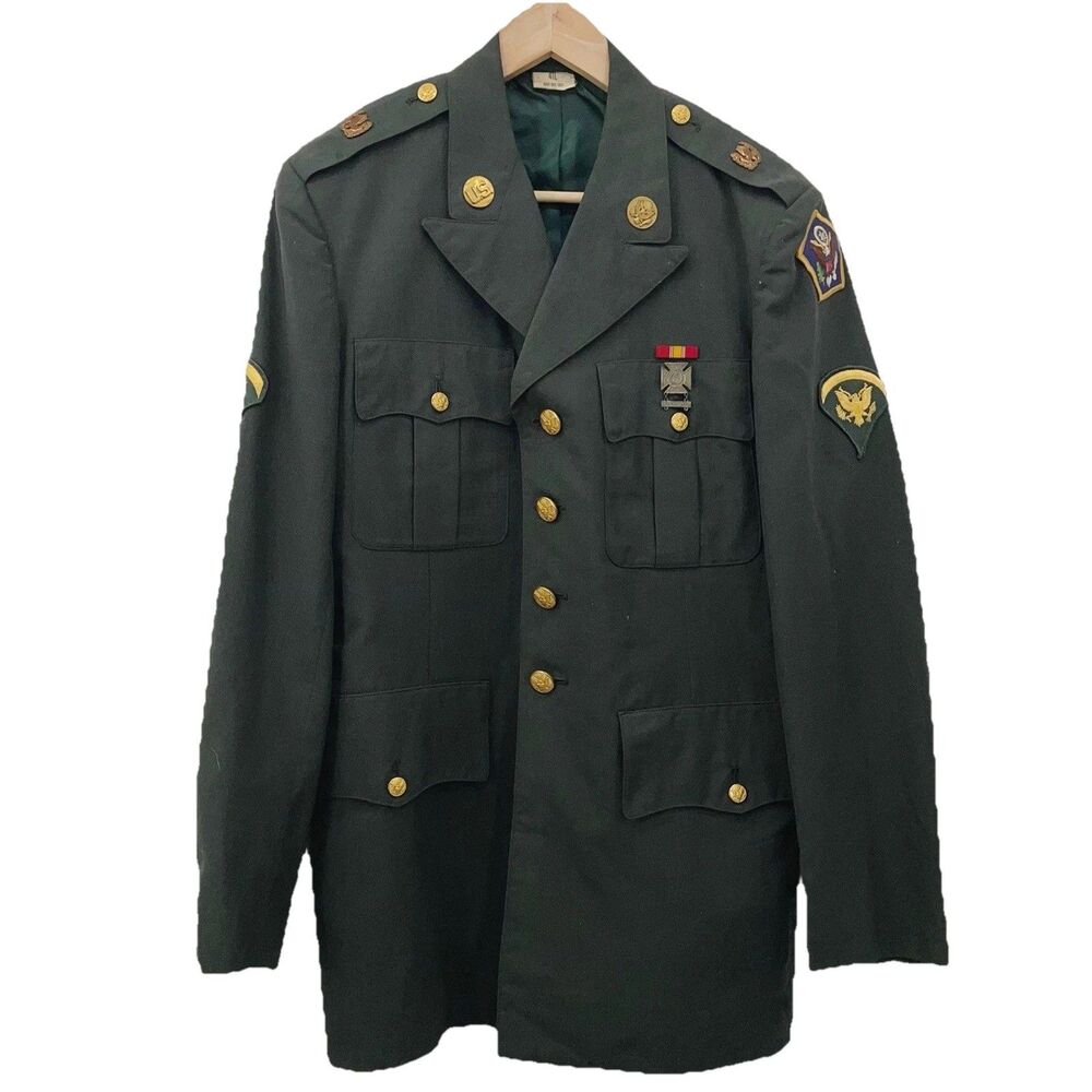 Vintage US Army Green Dress Coat Size 41L Mens Uniform Jacket Military Vietnam